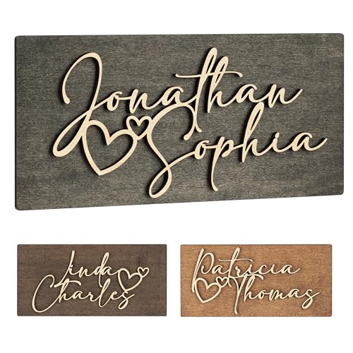 Valentines Day Gifts for Him, Her, Personalized 3D Couples Sign w/Names and Hearts - Black, 2 Optional Sizes - Custom 3D Couples names Wood Sign, Customization Mill