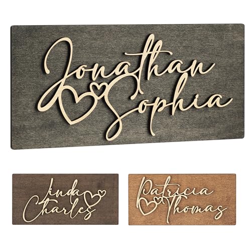 Valentines Day Gifts for Him, Her, Personalized 3D Couples Sign w/Names and Hearts - Black, 2 Optional Sizes - Custom 3D Couples names Wood Sign, - WoodArtSupply