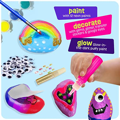 Kids Rock Painting Kit - Glow in The Dark - Arts & Crafts Gifts for Boys and Girls Ages 4-12 - Craft Activities Kits - Creative Art Toys for 4, 5, 6,