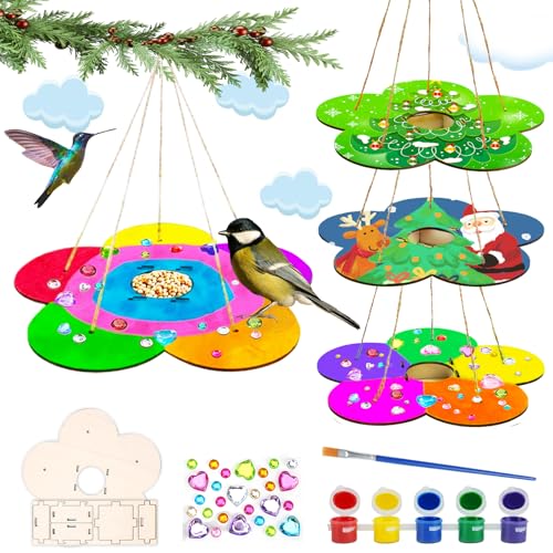 AluAbi 4 Pack Bird Feeder Craft Kits for Kids Ages 3-5 4-8 8-12, DIY Wooden Art Painting Outdoor Bulk Toys for Boys & Girls, Christmas Gifts, Party