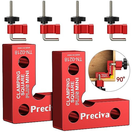 Preciva 90 Degree Mini Positioning Squares 2 Sets (2.32''x 2.32''), Aluminum Alloy Right Angle Clamps Fixing Clamp, Carpenter Corner Clamping Square Preciva