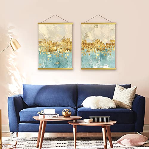 Bluesun 12 inch Magnetic Poster Hanger Frame, 12x16 12x18 12x24 Magnet Canvas Artwork Print Dowel Poster Hangers Frames Hanging Kit(12 inch, Gold) Bluesun
