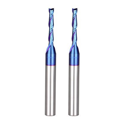 Jiiolioa 2PCS CNC Router Bits 1/4 Inch Shank 1/8 inch Cutting Diamete Spiral Up Cut End Mill with Nano Blue Coating for Carving Standard milling,