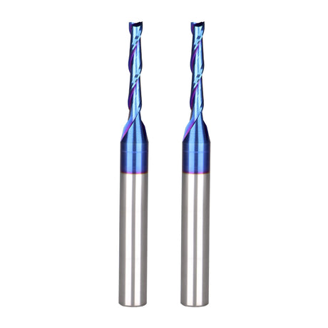Jiiolioa 2PCS CNC Router Bits 1/4 Inch Shank 1/8 inch Cutting Diamete Spiral Up Cut End Mill with Nano Blue Coating for Carving Standard milling, Jiiolioa