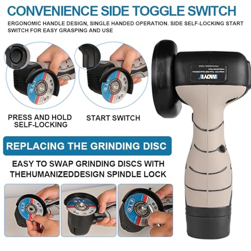 ZFULVO Cordless Brush Angle Grinder Kit, 19500rpm Mini Electric Angle Grinding Tool with 1pcs 16.8V 2000mAh Batteries and 5-Cutting Discs, Grinder ZFULVO