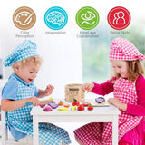 WHOHOLL Wooden Play Food for Kids Kitchen Playset, Play Kitchen Accessories Pretend Cutting Food Montessori Toys for 2+ Year Old with Basket, Toy WHOHOLL