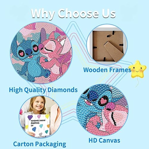 5D Diamond Painting Kits for Kids with Wooden Frame - Stitch Diamond Art for Kids Ages 6-8-10-12,DIY Art and Crafts Big Gem Gift Diamond Dots Ammklfh