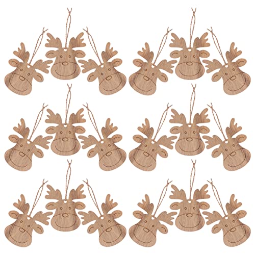 Housoutil 20PCS Wooden Deer Head Christmas Ornaments Pendant Hanging Wooden Pendant Decoration Wooden DIY Craft Christmas Tree Hanging Ornaments Housoutil