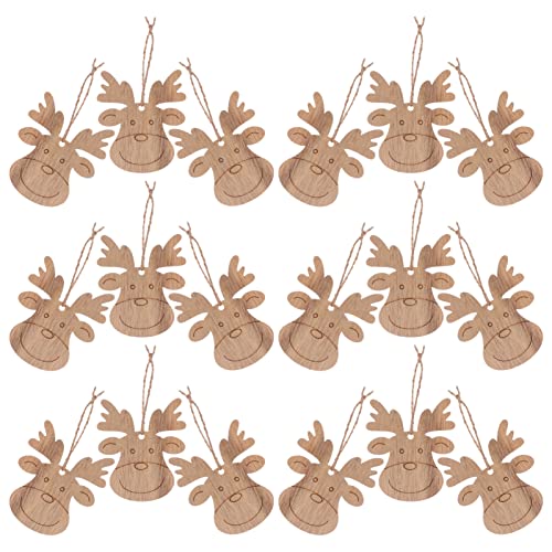 Housoutil 20PCS Wooden Deer Head Christmas Ornaments Pendant Hanging Wooden Pendant Decoration Wooden DIY Craft Christmas Tree Hanging Ornaments - WoodArtSupply