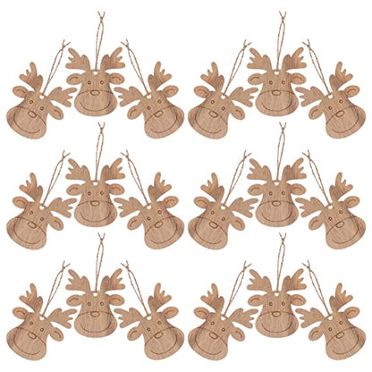 Housoutil 20PCS Wooden Deer Head Christmas Ornaments Pendant Hanging Wooden Pendant Decoration Wooden DIY Craft Christmas Tree Hanging Ornaments - WoodArtSupply