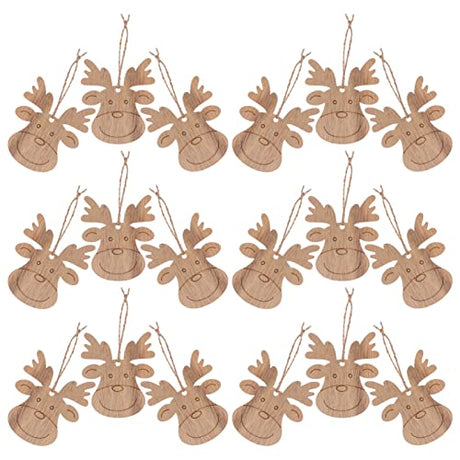 Housoutil 20PCS Wooden Deer Head Christmas Ornaments Pendant Hanging Wooden Pendant Decoration Wooden DIY Craft Christmas Tree Hanging Ornaments Housoutil