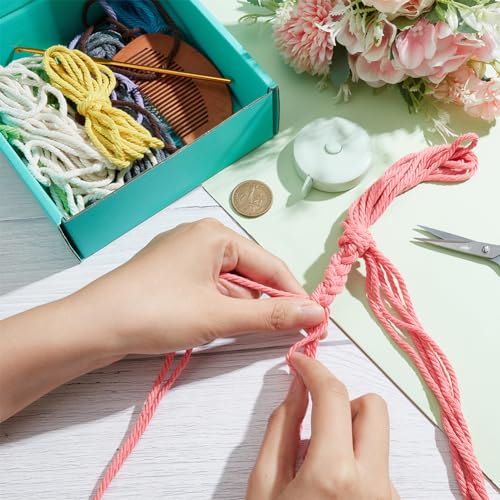 INFUNLY 8 Set Macrame Keychain DIY Kits Mini Boho Keychains Bag Charms Macrame Keychain Bracelet with Tassels for Car Key Purse Phone Instruction INFUNLY