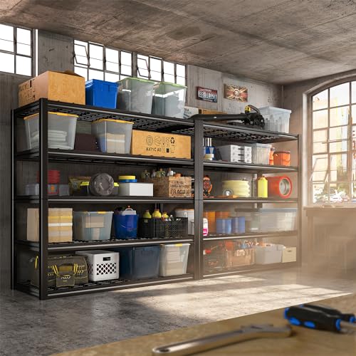 REIBII 48''W Garage Shelving Heavy Duty Loads 2500LBS Garage Storage Shelves Heavy Duty Shelving 5 Tier Adjustable Metal Shelving for Garage Storage REIBII
