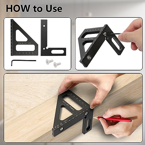 KETIPED Metric 3D Multi-Angle Measuring Ruler,45/90 Degree Aluminum Alloy Woodworking Square Protractor, Miter Triangle Ruler High Precision Layout KETIPED