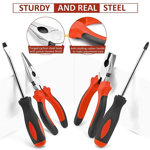 Sundpey Home Tool Kit 148-Pcs - Household Basic portable Hand Repair Tool Set with Case & Ratcheting Screwdriver & Hex Key & Pliers & Wrench & Sundpey