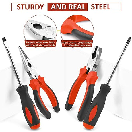 Sundpey Home Tool Kit 148-Pcs - Household Basic portable Hand Repair Tool Set with Case & Ratcheting Screwdriver & Hex Key & Pliers & Wrench & Sundpey
