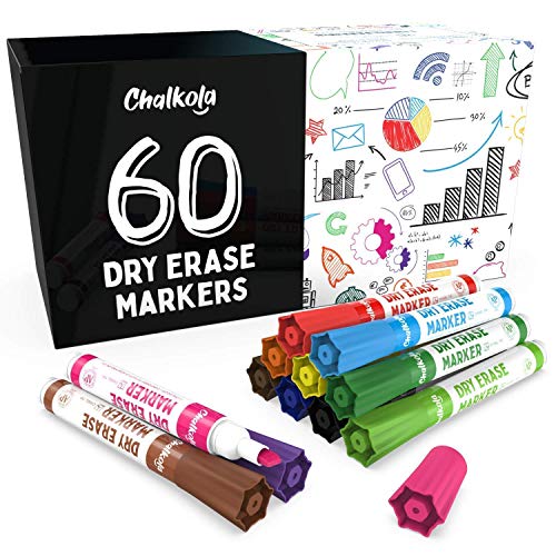 Chalkola Markers Bundle - 8 Neon 15mm + 5 White + 60 Dry Erase Marker - WoodArtSupply