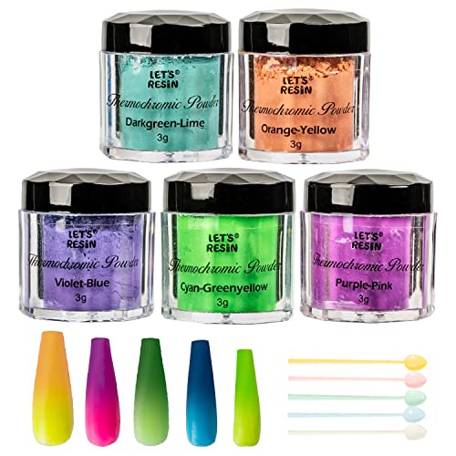 LET'S RESIN Thermochromic Pigment Powder Temperature Activated That Changes at 88°F-5 Colors Changing Powder for Nail Polish, Paint, Slime, Epoxy, LET'S RESIN