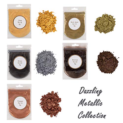 Metallic Epoxy Resin Color Pigment 10 Colors Gold, Silver, Blue and Red Resin Dye Collections Metallic Mica Powders for Lip Gloss with Mixing L5 color