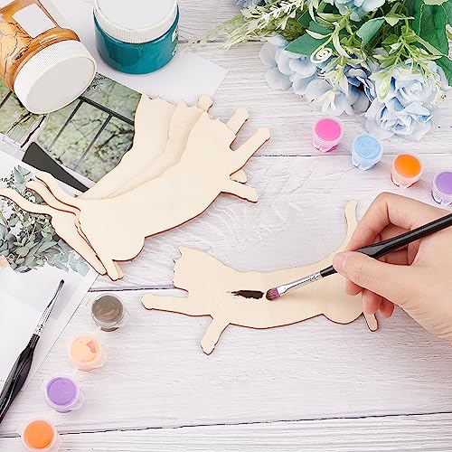 OLYCRAFT 4Pcs Unfinished Wood Pieces 5.8x4.3 Inch Cat Wood Pieces Cat Cutout Unfinished Wood Undyed Wood Cat Slices Blank Wood Slices for DIY Crafts OLYCRAFT