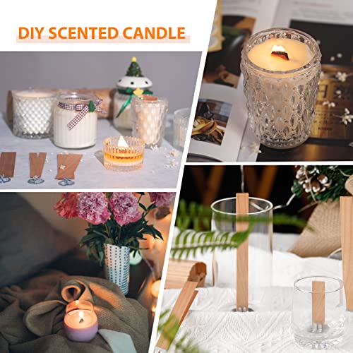 Ziosxin 100pcs Smokeless Cherry Wood Candle Wicks, Long Lasting Flame, Easily Burn, Natural Candle Cores with Stand and Glue Dot, Warning Label for Ziosxin