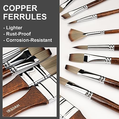 HAGERI 20 Pieces Paint Brushes, Expert Synthetic Nylon Bristles Paint Brush Kit with Palette Knife & Deluxe Leather Roll, Paint Brushes Set for Oil, HAGERI