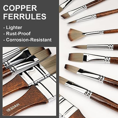 HAGERI 20 Pieces Paint Brushes, Expert Synthetic Nylon Bristles Paint Brush Kit with Palette Knife & Deluxe Leather Roll, Paint Brushes Set for Oil, HAGERI