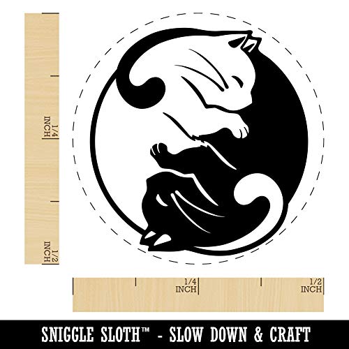 Yin and Yang Cats Curled Up Together Rubber Stamp for Stamping Crafting Planners - 1/2 Inch Mini - WoodArtSupply