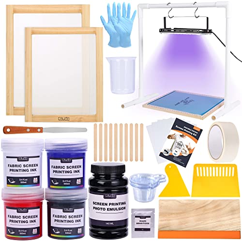 Caydo 46 Pieces Screen Printing Kit with 4 Color Screen Printing Ink, 2 Size Screen Printing Frame and Squeegees for Screen Printing - WoodArtSupply