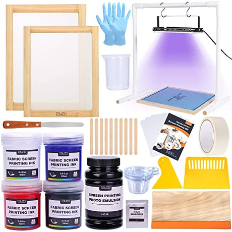 Caydo 46 Pieces Screen Printing Kit with 4 Color Screen Printing Ink, 2 Size Screen Printing Frame and Squeegees for Screen Printing Caydo