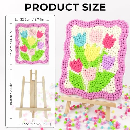 Funto Tulip Pom Pom Painting Art Kit, 1100+ pom poms, Canvas and Sturdy Easel for Home Decor, Suitable for Kids and Adults DIY Painting, Perfect Funto