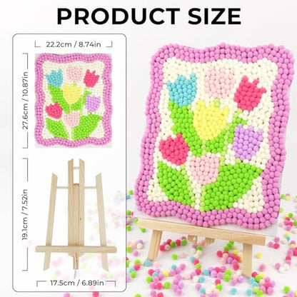 Funto Tulip Pom Pom Painting Art Kit, 1100+ pom poms, Canvas and Sturdy Easel for Home Decor, Suitable for Kids and Adults DIY Painting, Perfect - WoodArtSupply