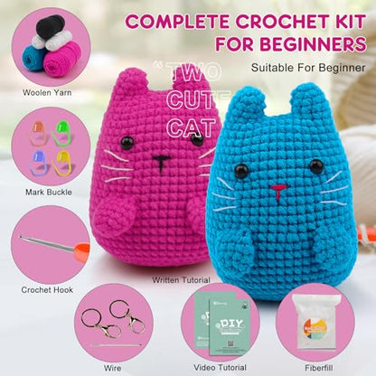 Faircosy Crochet Kit for Beginners Crocheting: Crochet Animal Kits for Kids & Adults - Learn to Knitting Cat Amigurumi Starter Kit with Detailed - WoodArtSupply