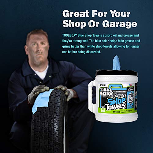 Sellars 55208 Toolbox Shop Towels Dispenser Bucket, 12" Length x 10" Width, Blue (2 Buckets of 200 Sheets) Sellars Wipers & Sorbents