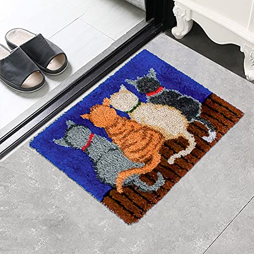 EsLuker.ly Latch Hook Rug Kits DIY Crochet Carpet Cats Patterns Pre-Printed Canvas Yarn Rug Embroidery Crafting Arts for Adults Kids Beginners EsLuker.ly