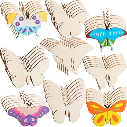 Butterfly Unfinished Wooden Blank Butterfly Shaped Slices Cutouts for Birthday DIY Painting Tags Wedding Home Decorations (27 Pieces)