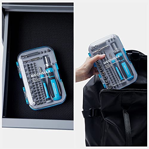 MECHMAX Ratcheting Screwdriver Bits & Socket Set 68 Piece, Magnetic Bits with Storage Case for Home, Garage, Office, Apartment, Car, Dorm, Back to MECHMAX