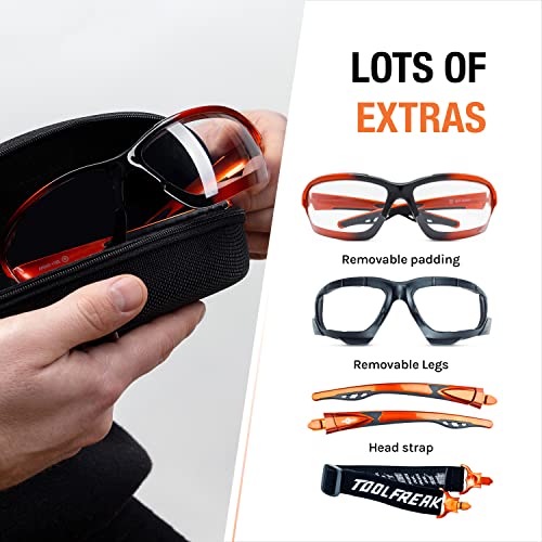 ToolFreak Recka Safety Glasses - Clear Lens - Versatile Hybrid Goggles and Glasses - ANSI Z87.1 Impact Rated, U6 Protection, Removable Legs, ToolFreak