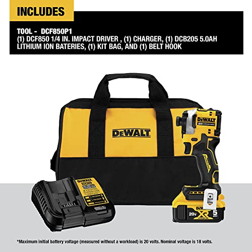 DEWALT DCF850P1 ATOMIC 20V MAX* 1/4 in. Brushless Cordless 3-Speed Impact Driver Kit - WoodArtSupply