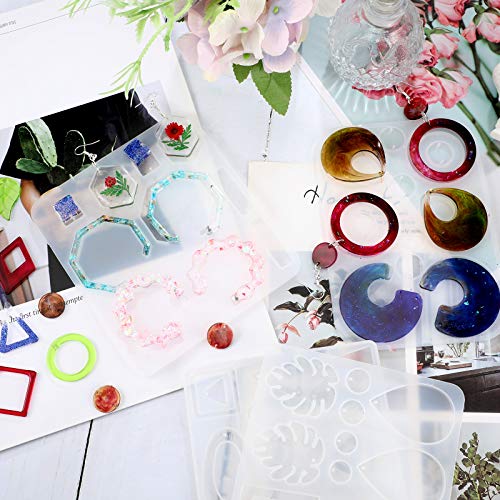4 Pieces Earring Molds Silicone, Epoxy Resin Molds DIY Craft for DIY Women Earrings, Pendants, Rings, Jewelry Craft Supplies (Geometric) Patelai