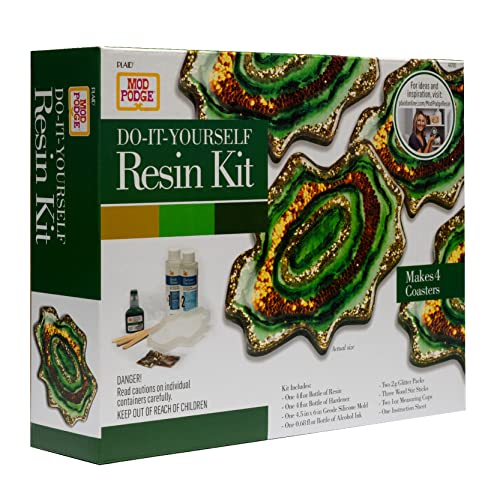 Mod Podge, Geode One Epoxy Coaster Kit Includes Hardener, Resin Molds Silicone, Glitter Packs, Cups, Inks and Stir Sticks, 49705 Mod Podge