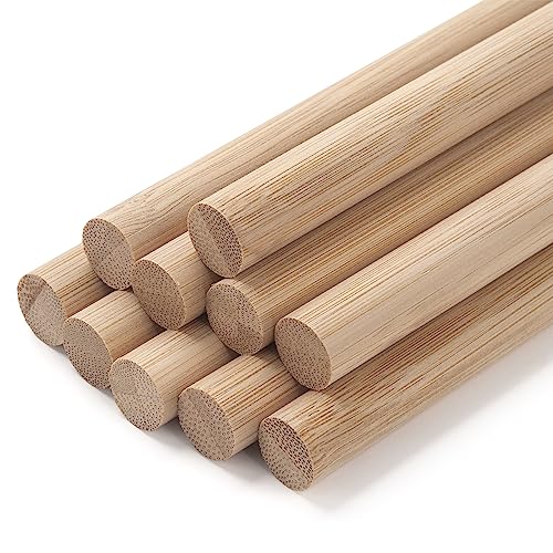 Wooden Dowel Dods Wood Dowels, 10PCS 1/2 x 12" Natural Round Bamboo Sticks for Crafting, Macrame Dowel, Unfinished Hardwood Sticks for Crafts, Coowayze