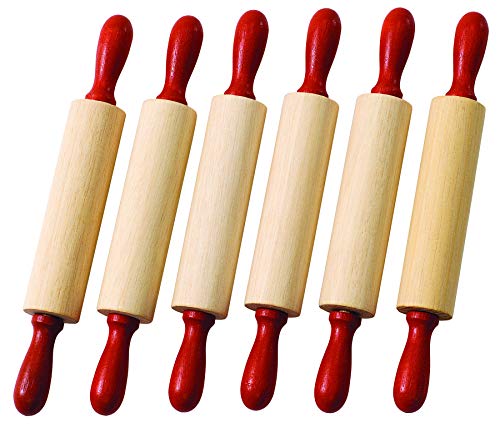 Colorations Natural Wood Rolling Pins, Set of 6, for Kids, Arts & Crafts, 7 Inches x 1 Inch (d), Class Pack, Party Pack, Dough, Clay, Sculpting, 6RP Colorations