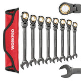 WORKPRO 8-piece Flex-Head Ratcheting Combination Wrench Set, SAE 5/16-3/4 in, 72-Teeth, Cr-V Constructed, Nickel Plating with Organizer Bag WORKPRO