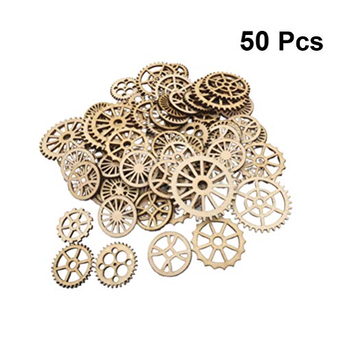 Amosfun Unfinished Wooden Cutouts Gear Shape Wood Discs Slices Embellishments for Craft DIY Decoration 50pcs Amosfun