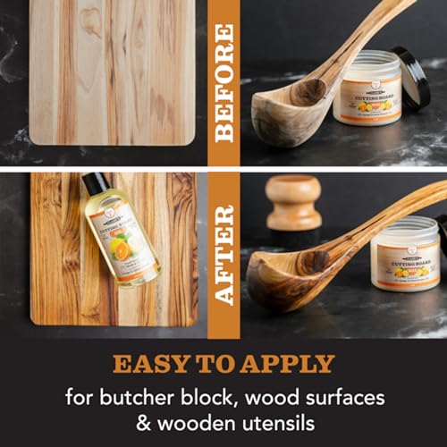 CLARK’S Cutting Board Oil and Wax Kit – Set includes Food Grade Mineral Oil (12oz) and Finishing Carnauba Beeswax (6oz) to Condition and Protect CLARK'S