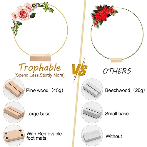 15Pcs 12 Inch Metal Floral Hoop Centerpiece with 15 PCS Wood Place Card Holders and Adjustable Foot Pads, Gold Wreath Macrame Hoop Rings Decorations trophable