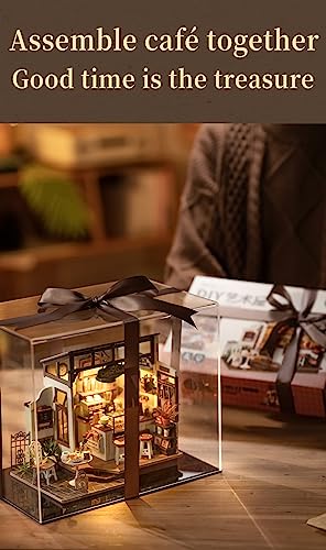 Rowood Miniature House Kit,Tiny House Kits to Build to Live in,DIY Wooden Crafts for Adults,Mini Model Kits with LED,Birthday for Teens(NO.17 Cafe) RoWood