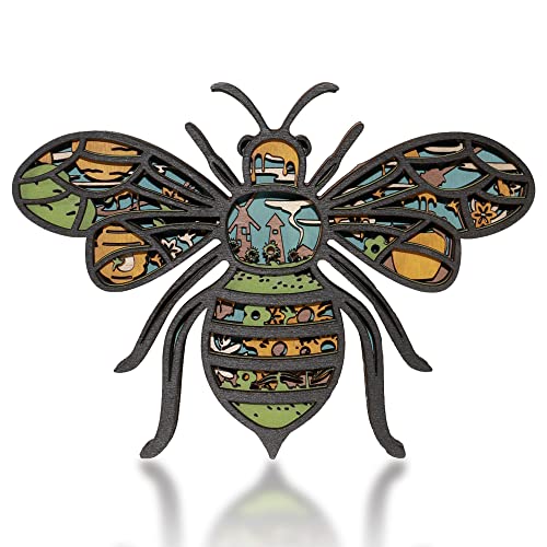 CmayAlgc 3D Wooden Bee Sculpture - Rustic Forest Decor for Home and Office - WoodArtSupply