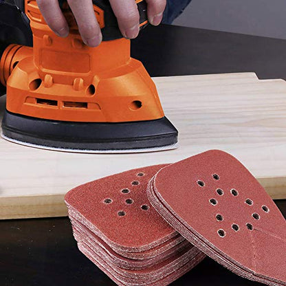 LotFancy Sanding Pads for Black and Decker Mouse Sanders, 50PCS 60 80 120 150 220 Grit Sandpaper Assortment - 12 Hole Hook and Loop Detail Palm